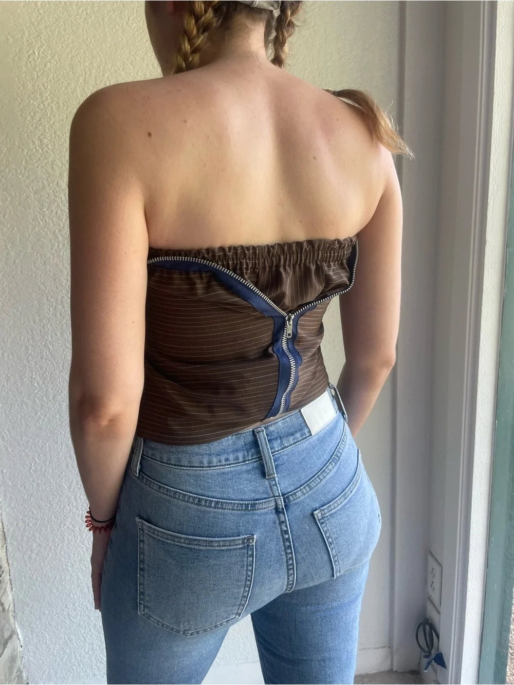Sleeveless Brown Pinstripe Strapless Tube Top